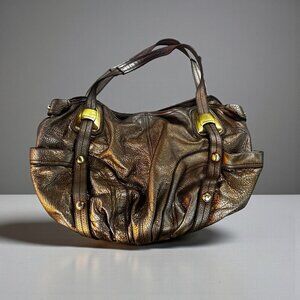 B Makowsky Vintage Bronze Gold Leather Slouchy Hobo Bag Dust Bag
